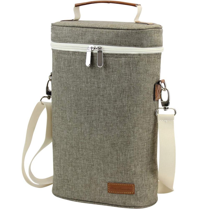 ZORMY 3 Bottle Insulated Wine Tote Cooler Bag, Portable Carrier with Corkscrew Opener and Shoulder Strap for Beach Travel Picnic, Unique Gift for Wine Lovers, Brushed Khaki - Image 1